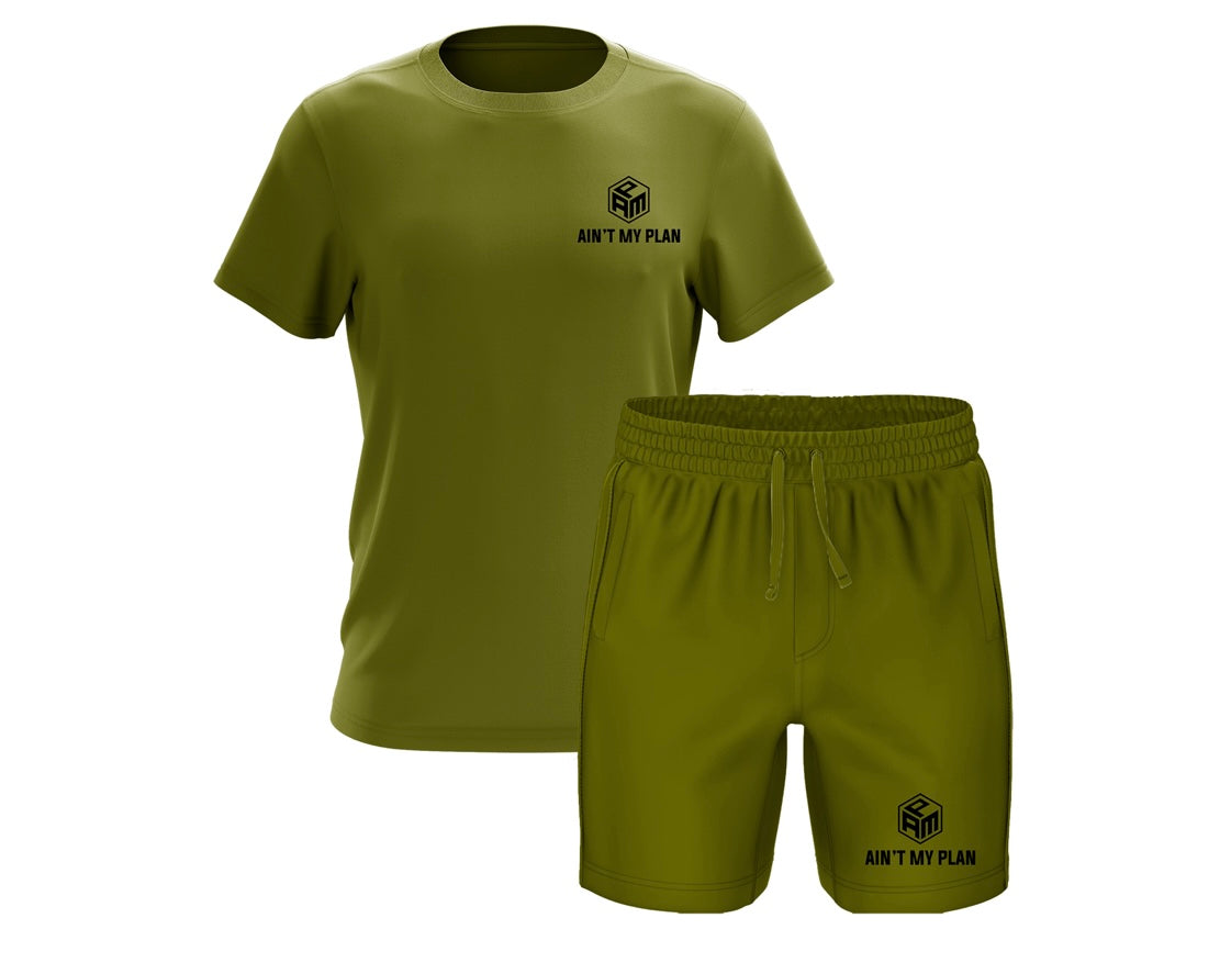 Military Green AMP (Ain’t My Plan) Custom Fleece Short Set