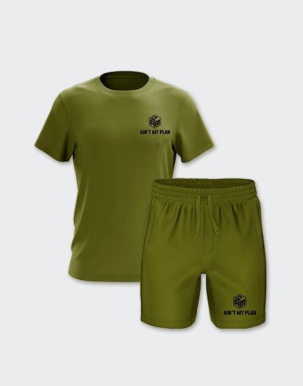 Military Green AMP (Ain’t My Plan) Custom Fleece Short Set
